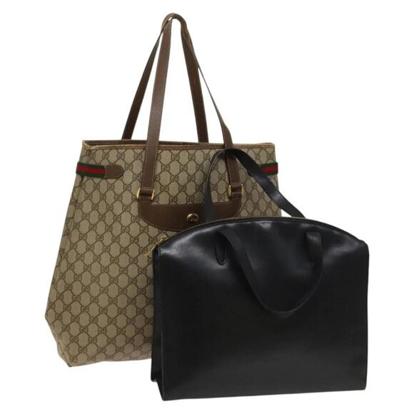GUCCI Tote Bag PVC Leather 2Set Beige Black gold - Picture 1 of 16